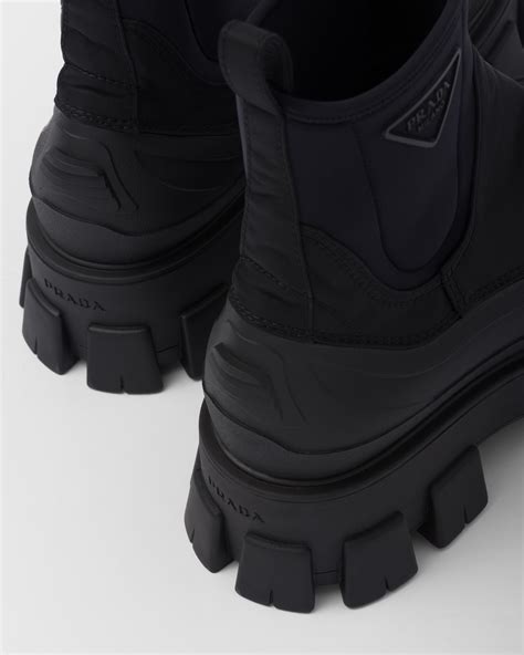 monolith leather and nylon fabric boots prada|monolith gabardine boots.